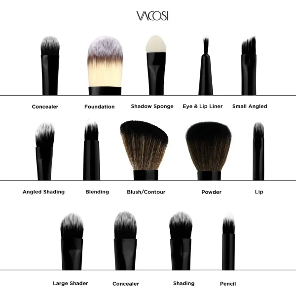 Bộ Cọ Trang Điểm Vacosi 14 Cây BC36 (Bóp Da Cam) - Hình ảnh 2