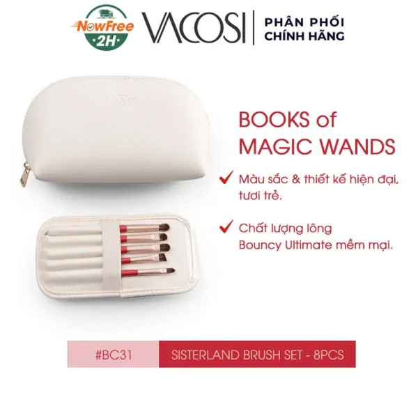 Bộ Cọ Trang Điểm Vacosi 8 Cây Kèm Ví Đựng - BC31